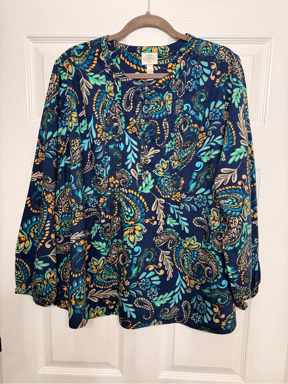 St. John’s Bay 1X Navy Paisley Boho Peasant Blouse Tunic Top